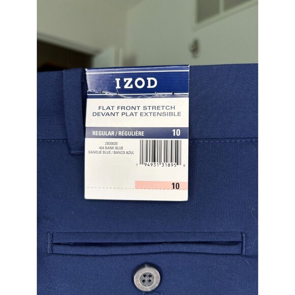 IZOD NEW Flat Front Stretch Trouser Boys 10 Navy Pockets - Picture 6 of 7